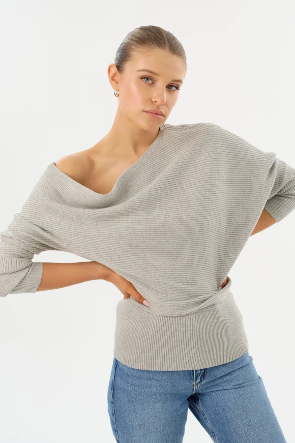 LAMARQUE Tops | LORRAINE | Knit Off Shoulder Top Light Heather Grey
