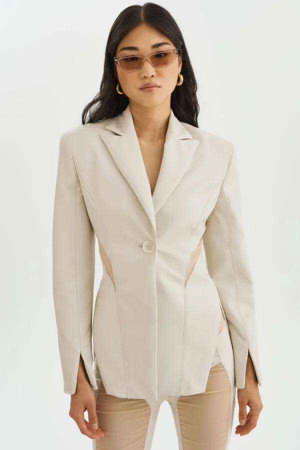 LAMARQUE Leather Jackets | LYUBAVA | Faux Leather Single Breasted Blazer Bone