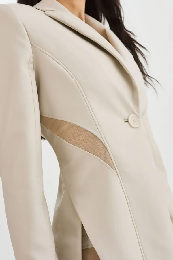 LAMARQUE Leather Jackets | LYUBAVA | Faux Leather Single Breasted Blazer Bone