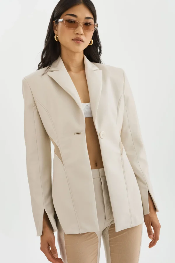 LAMARQUE Leather Jackets | LYUBAVA | Faux Leather Single Breasted Blazer Bone