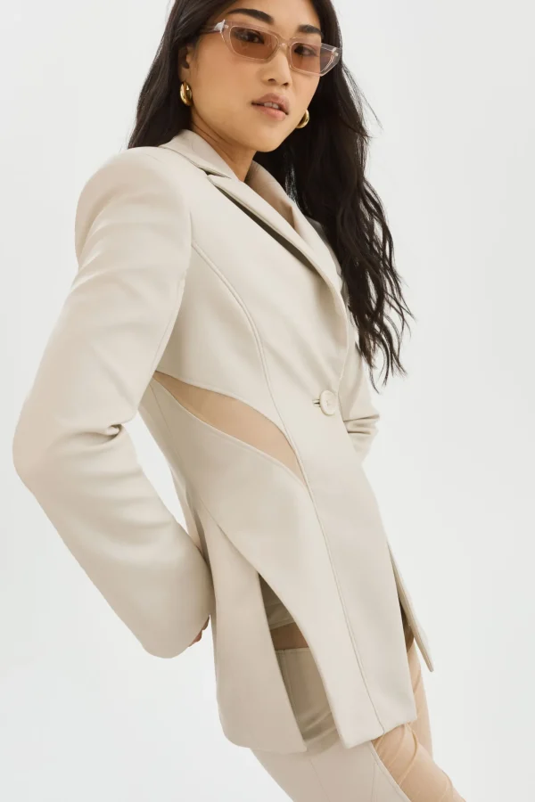 LAMARQUE Leather Jackets | LYUBAVA | Faux Leather Single Breasted Blazer Bone