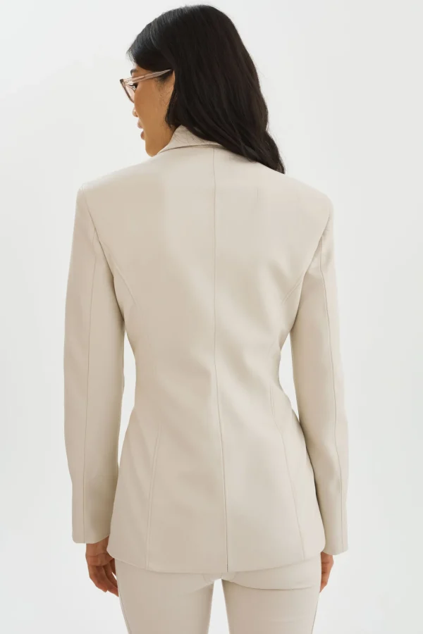 LAMARQUE Leather Jackets | LYUBAVA | Faux Leather Single Breasted Blazer Bone