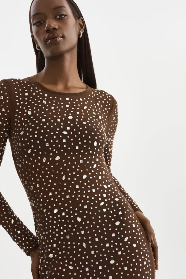 LAMARQUE Dresses | MARET | Rhinestone Mesh Dress Espresso