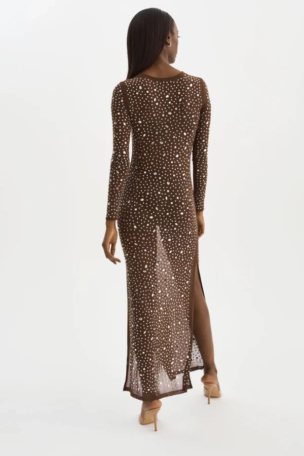LAMARQUE Dresses | MARET | Rhinestone Mesh Dress Espresso