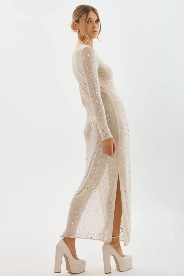 LAMARQUE Dresses | MARET | Rhinestone Mesh Dress Bisque