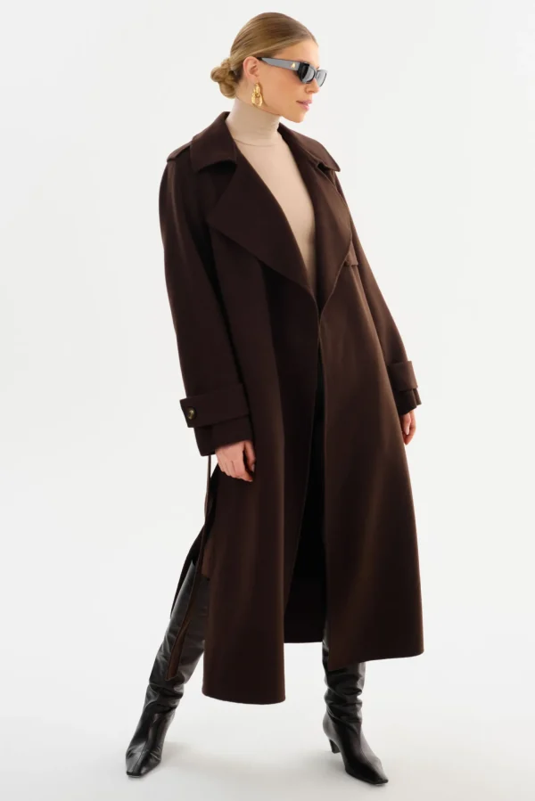 LAMARQUE Coats&Jackets | MARGARET | Wool Trench Coat Dark Brown