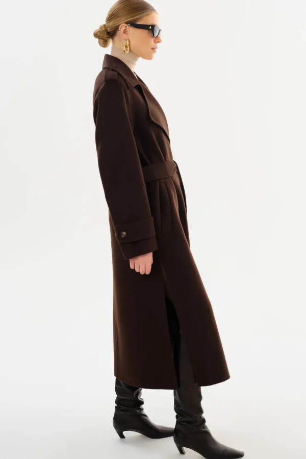 LAMARQUE Coats&Jackets | MARGARET | Wool Trench Coat Dark Brown