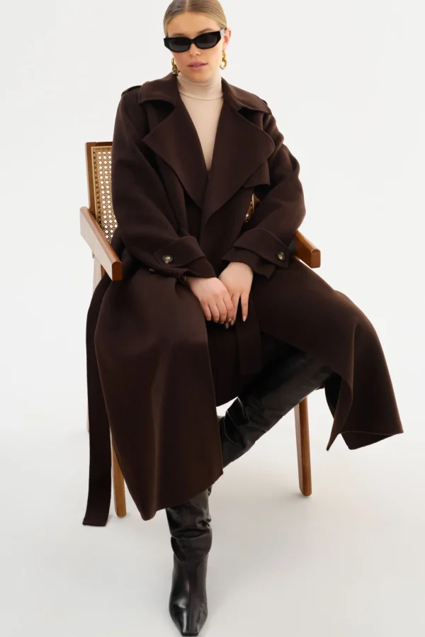 LAMARQUE Coats&Jackets | MARGARET | Wool Trench Coat Dark Brown
