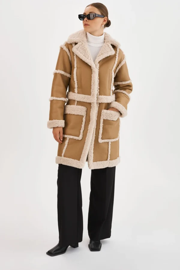 LAMARQUE Coats&Jackets | MARIANE | Detachable Faux Shearling Coat Biscuit