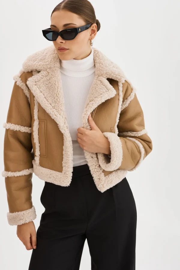 LAMARQUE Coats&Jackets | MARIANE | Detachable Faux Shearling Coat Biscuit