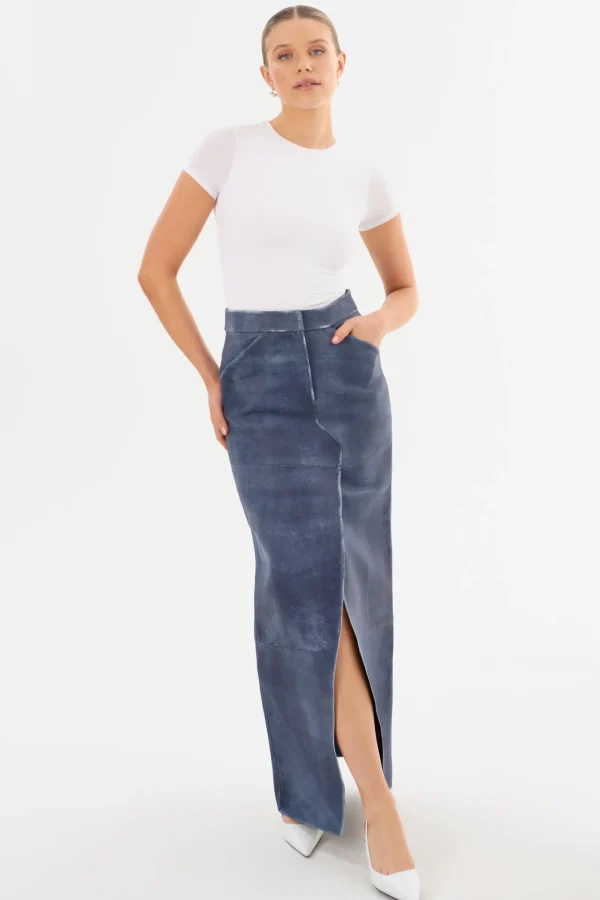 LAMARQUE Skirts | MARIETTE | Leather Maxi Skirt Dark Indigo