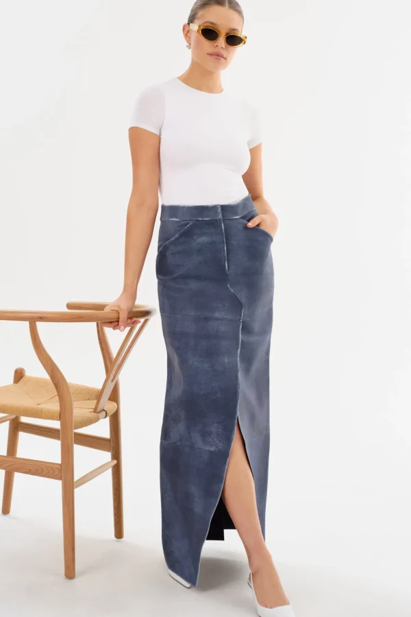 LAMARQUE Skirts | MARIETTE | Leather Maxi Skirt Dark Indigo