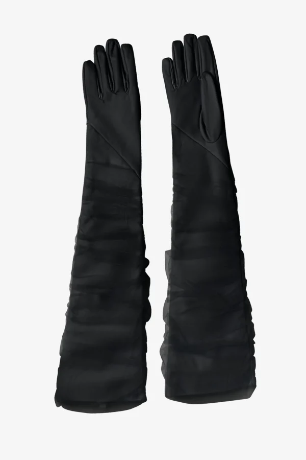 LAMARQUE Accessories | MARILYN | Faux Leather And Tulle Gloves Black