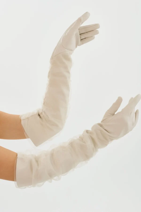 LAMARQUE Accessories | MARILYN | Faux Leather And Tulle Gloves Bone