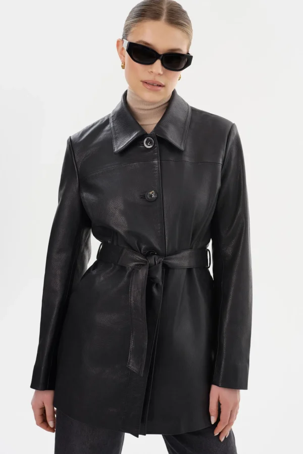 LAMARQUE Coats&Jackets | Leather Jackets | MARLOWE | Leather Trench Coat Black