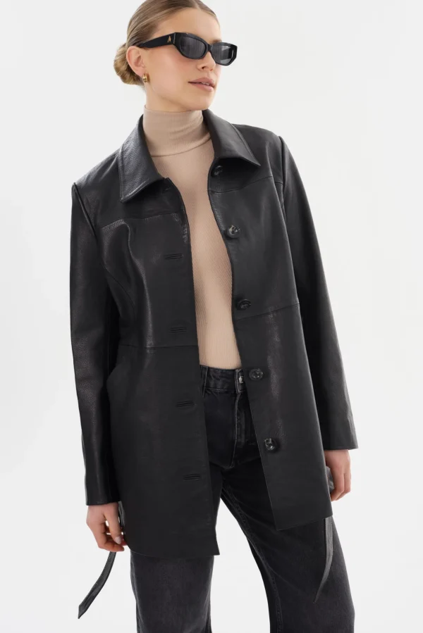 LAMARQUE Coats&Jackets | Leather Jackets | MARLOWE | Leather Trench Coat Black