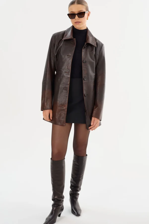 LAMARQUE Coats&Jackets | Leather Jackets | MARLOWE | Leather Trench Coat Rub Off Brown