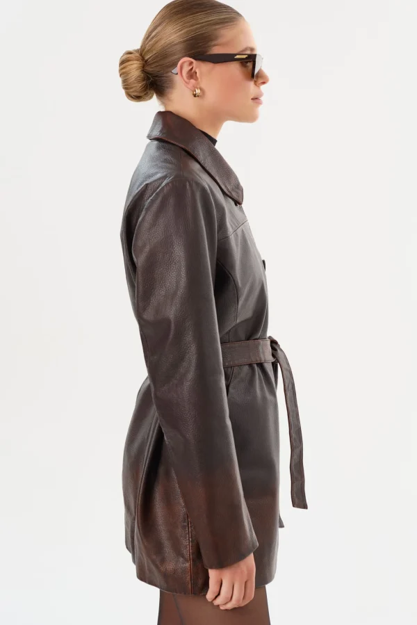 LAMARQUE Coats&Jackets | Leather Jackets | MARLOWE | Leather Trench Coat Rub Off Brown