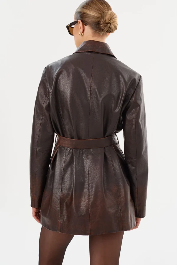 LAMARQUE Coats&Jackets | Leather Jackets | MARLOWE | Leather Trench Coat Rub Off Brown