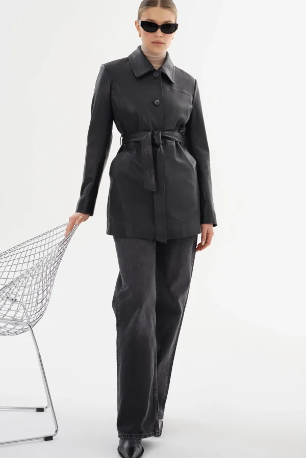 LAMARQUE Coats&Jackets | Leather Jackets | MARLOWE | Leather Trench Coat Black