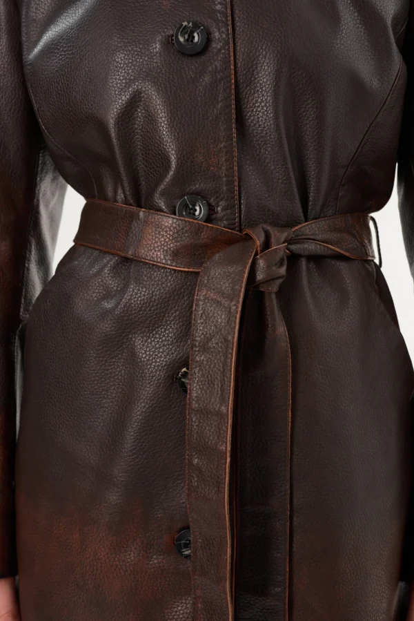 LAMARQUE Coats&Jackets | Leather Jackets | MARLOWE | Leather Trench Coat Rub Off Brown