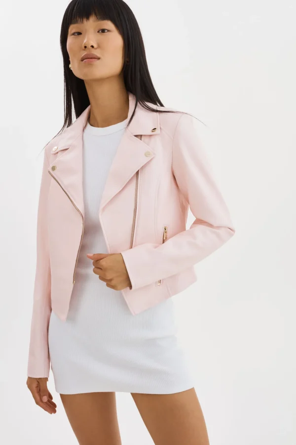 LAMARQUE Leather Jackets | MONICA | Faux Leather Jacket Champagne Hardware Pink Puff