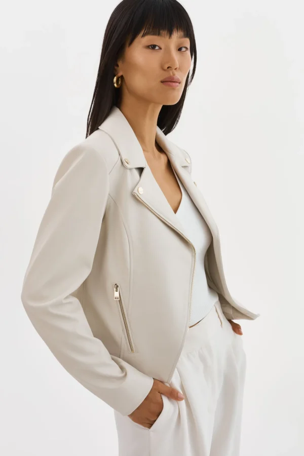LAMARQUE Leather Jackets | MONICA | Faux Leather Jacket Champagne Hardware Bone