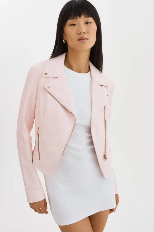 LAMARQUE Leather Jackets | MONICA | Faux Leather Jacket Champagne Hardware Pink Puff