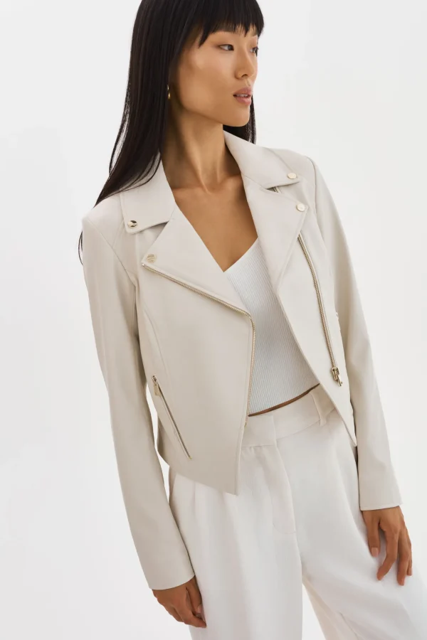 LAMARQUE Leather Jackets | MONICA | Faux Leather Jacket Champagne Hardware Bone