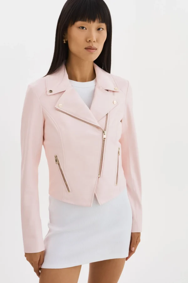 LAMARQUE Leather Jackets | MONICA | Faux Leather Jacket Champagne Hardware Pink Puff