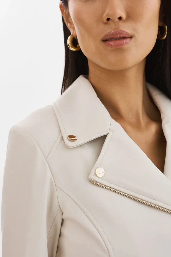 LAMARQUE Leather Jackets | MONICA | Faux Leather Jacket Champagne Hardware Bone