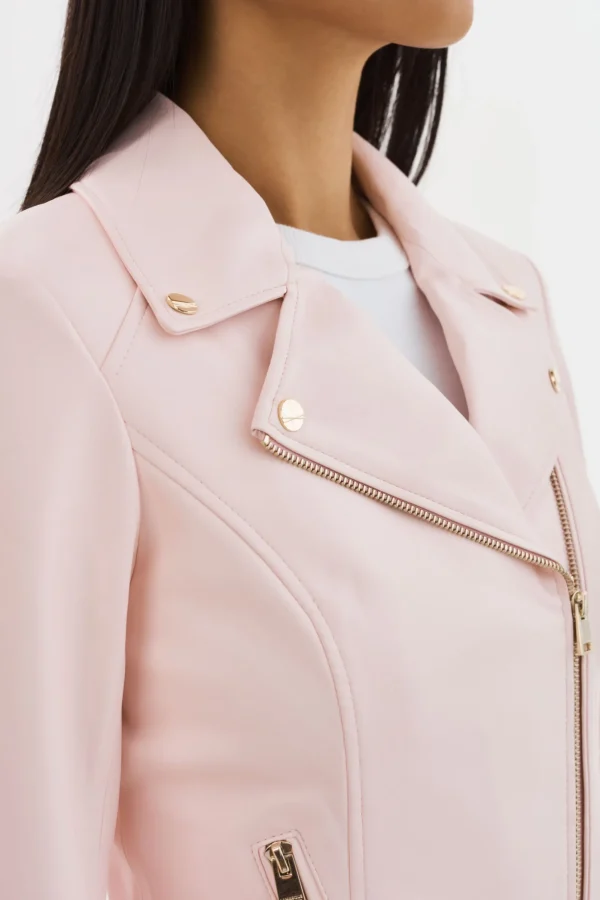 LAMARQUE Leather Jackets | MONICA | Faux Leather Jacket Champagne Hardware Pink Puff