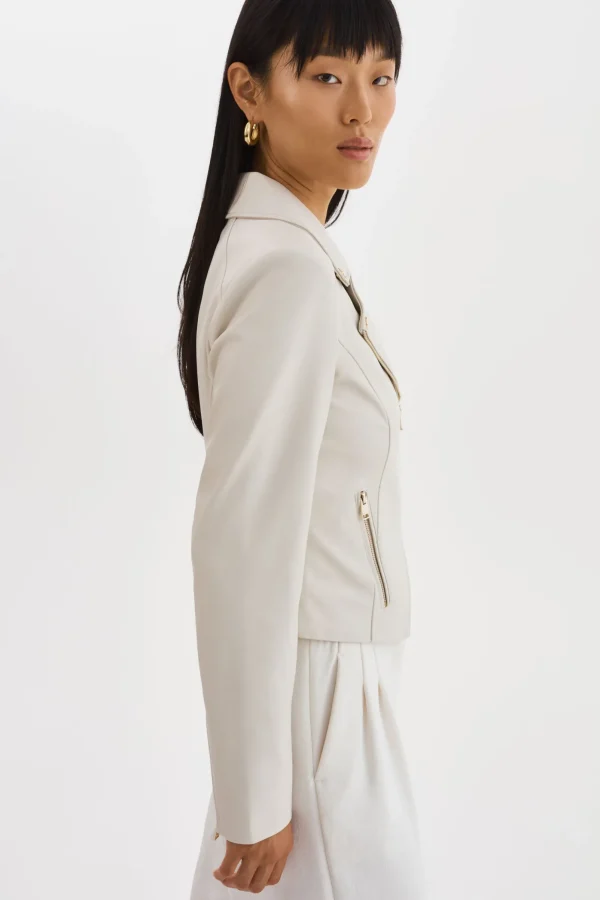 LAMARQUE Leather Jackets | MONICA | Faux Leather Jacket Champagne Hardware Bone