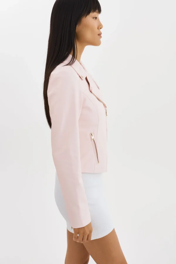 LAMARQUE Leather Jackets | MONICA | Faux Leather Jacket Champagne Hardware Pink Puff