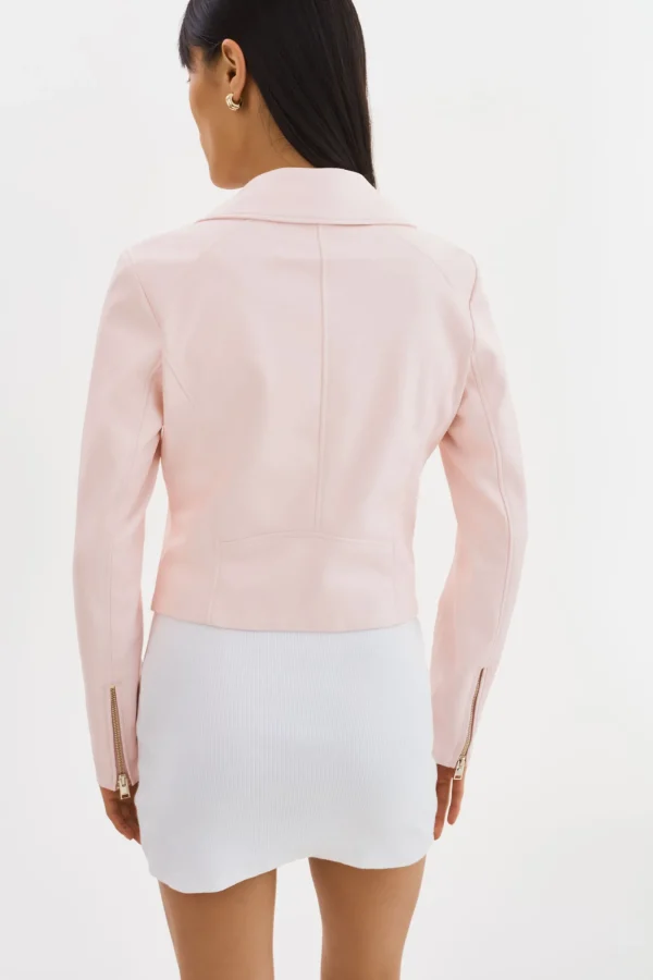 LAMARQUE Leather Jackets | MONICA | Faux Leather Jacket Champagne Hardware Pink Puff
