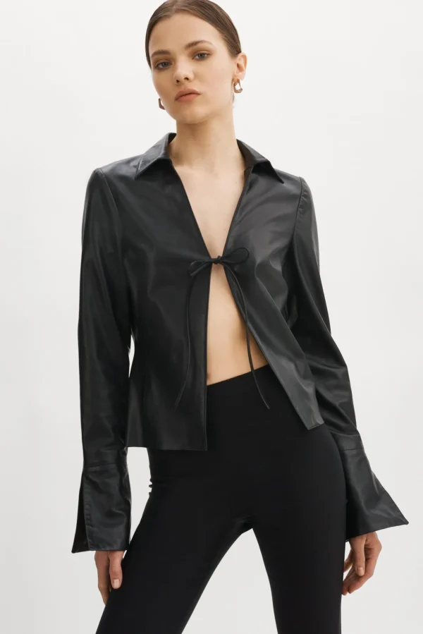 LAMARQUE Tops | NATASHA | Leather Tie Top Black
