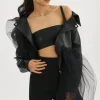 LAMARQUE Leather Jackets | OBELIA | Tulle & Leather Biker Jacket Black