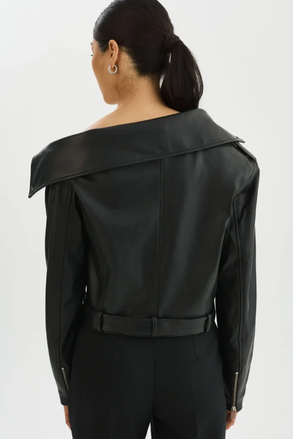 LAMARQUE Leather Jackets | OBELIA | Tulle & Leather Biker Jacket Black