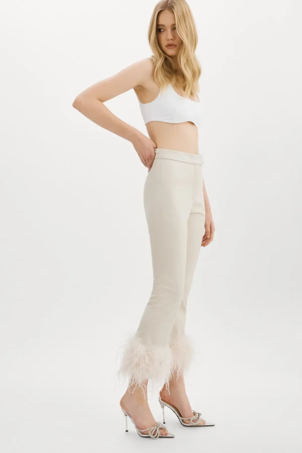 LAMARQUE Pants&Shorts | PAGETTA | Feather Trimmed Trousers Bone