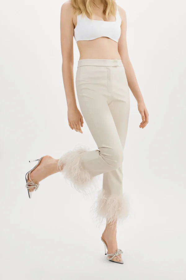 LAMARQUE Pants&Shorts | PAGETTA | Feather Trimmed Trousers Bone