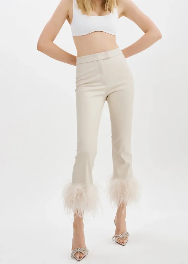 LAMARQUE Pants&Shorts | PAGETTA | Feather Trimmed Trousers Bone