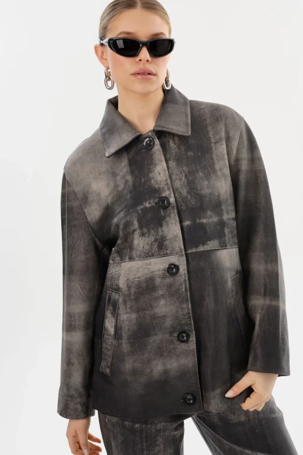 LAMARQUE Leather Jackets | PRESLEY | Leather Shacket Fossil Grey
