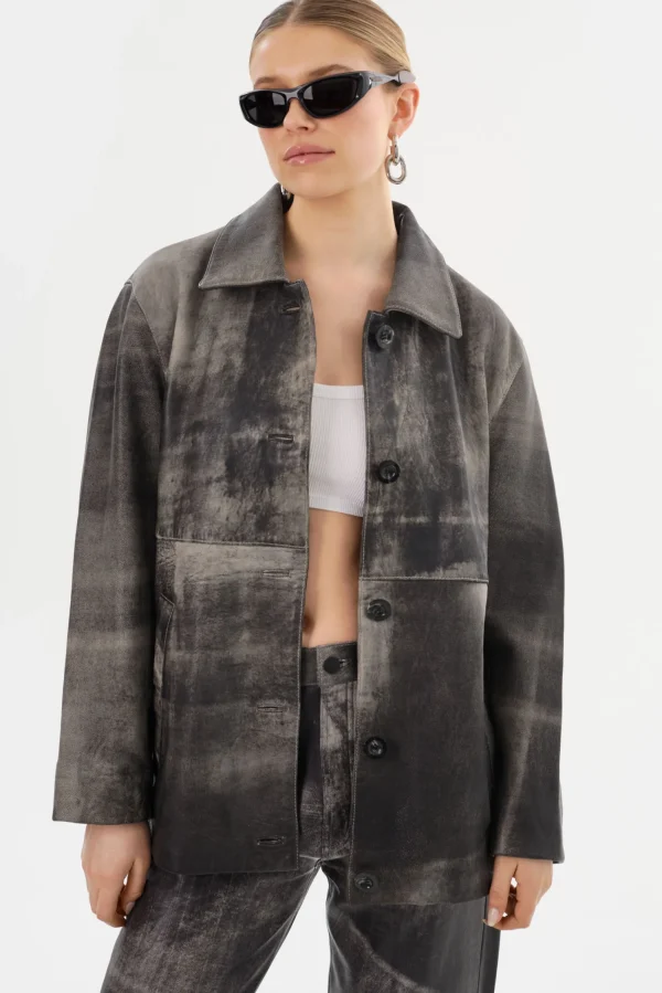 LAMARQUE Leather Jackets | PRESLEY | Leather Shacket Fossil Grey
