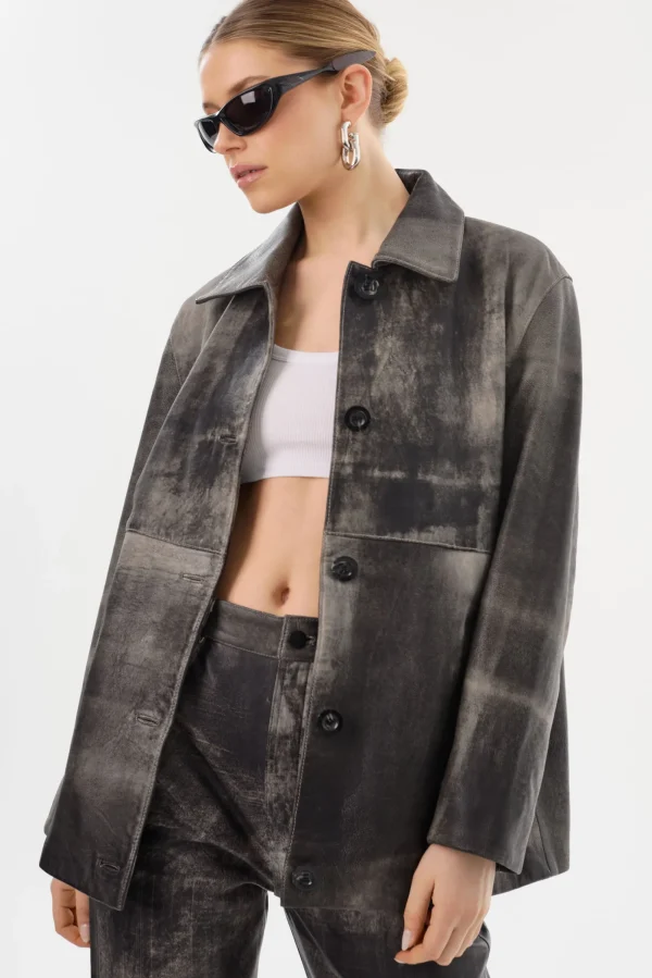 LAMARQUE Leather Jackets | PRESLEY | Leather Shacket Fossil Grey