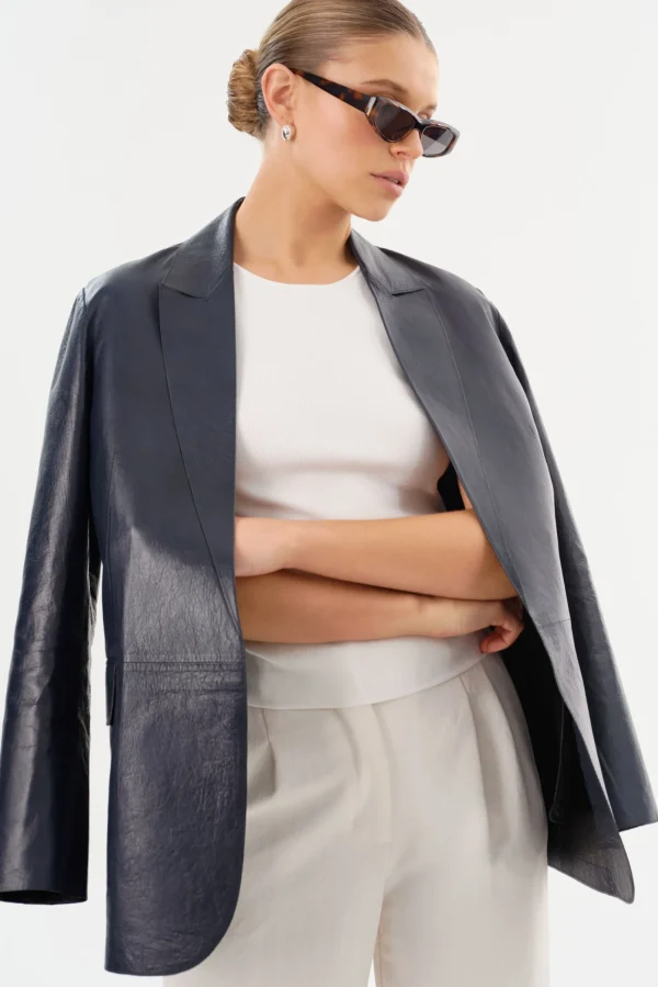 LAMARQUE Leather Jackets | QUIRINA | Leather Blazer Navy
