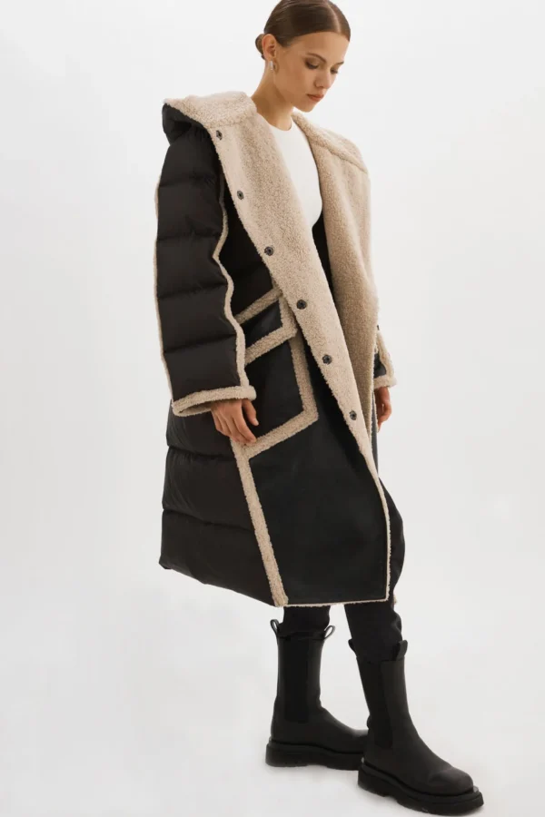 LAMARQUE Coats&Jackets | REXANA | Mixed Media Puffer Coat Black/Ecru