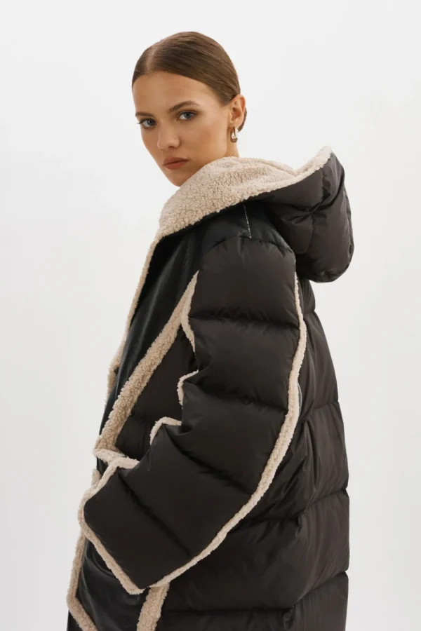 LAMARQUE Coats&Jackets | REXANA | Mixed Media Puffer Coat Black/Ecru