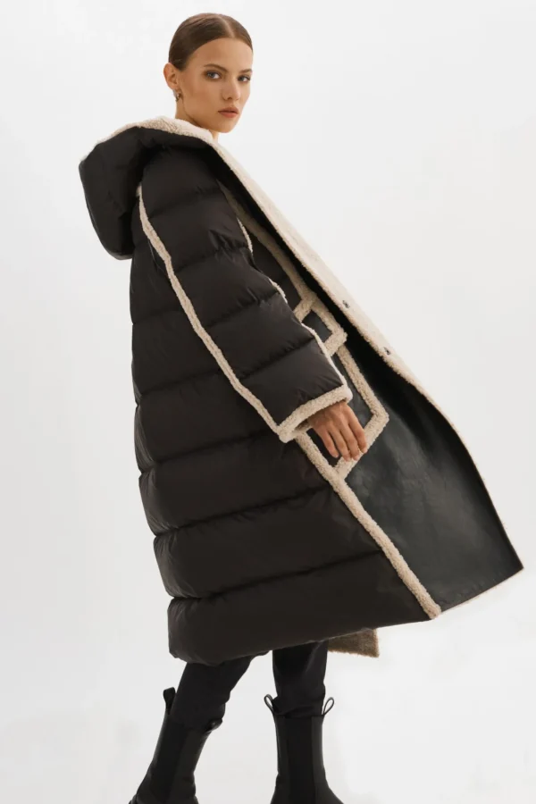 LAMARQUE Coats&Jackets | REXANA | Mixed Media Puffer Coat Black/Ecru