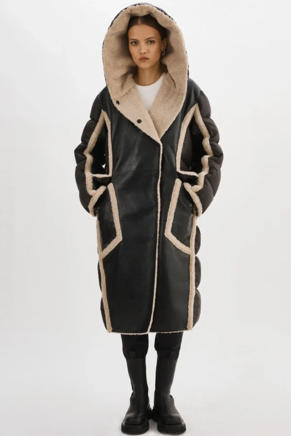 LAMARQUE Coats&Jackets | REXANA | Mixed Media Puffer Coat Black/Ecru
