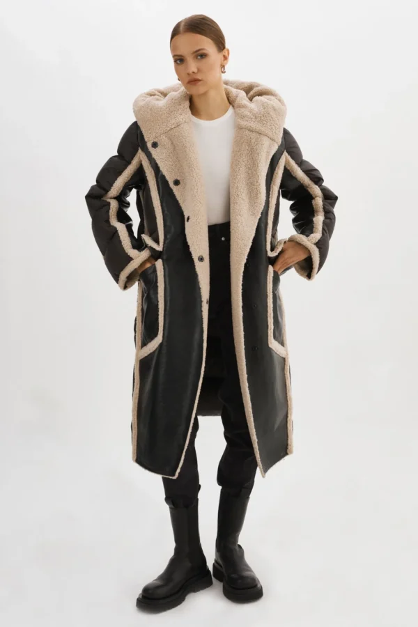 LAMARQUE Coats&Jackets | REXANA | Mixed Media Puffer Coat Black/Ecru